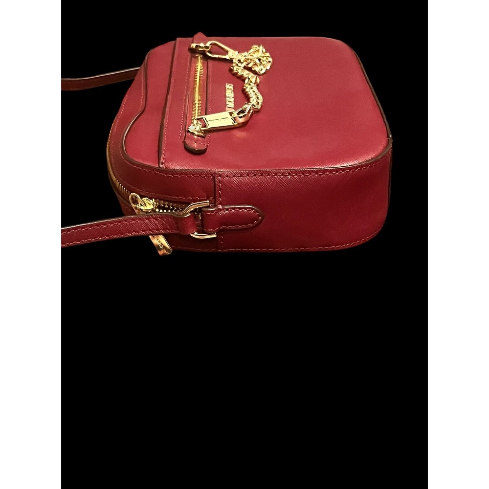 Michael Kors Jet Set East West Crossbody Burgundy Saffiano Leather Chain Gold - Picture 4 of 11